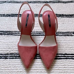 Coral suede slingback heels Zara